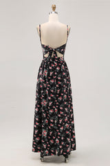 Schwarze Blume A-Linie Langes Hochzeitsgastkleid