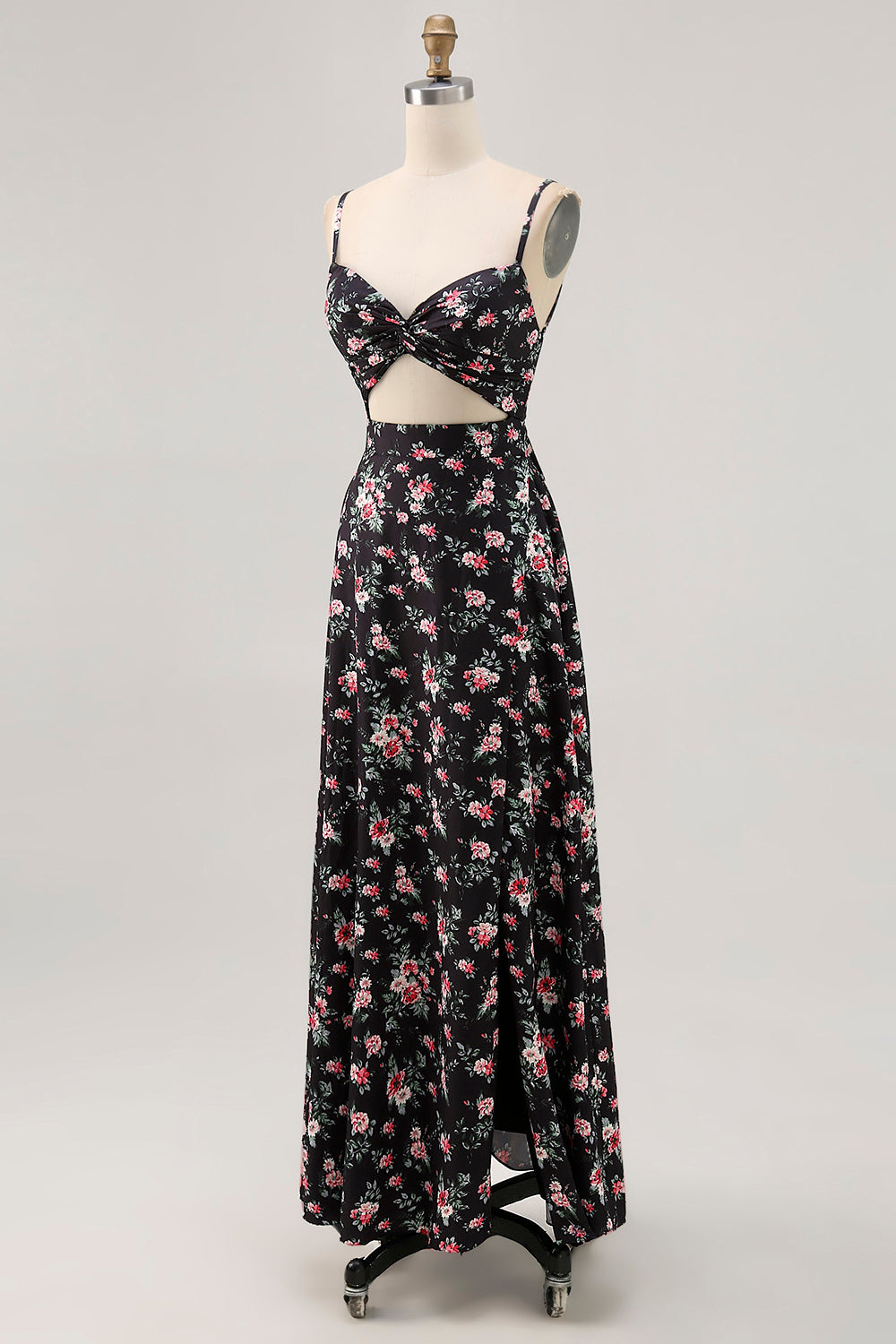 Schwarze Blume A-Linie Langes Hochzeitsgastkleid