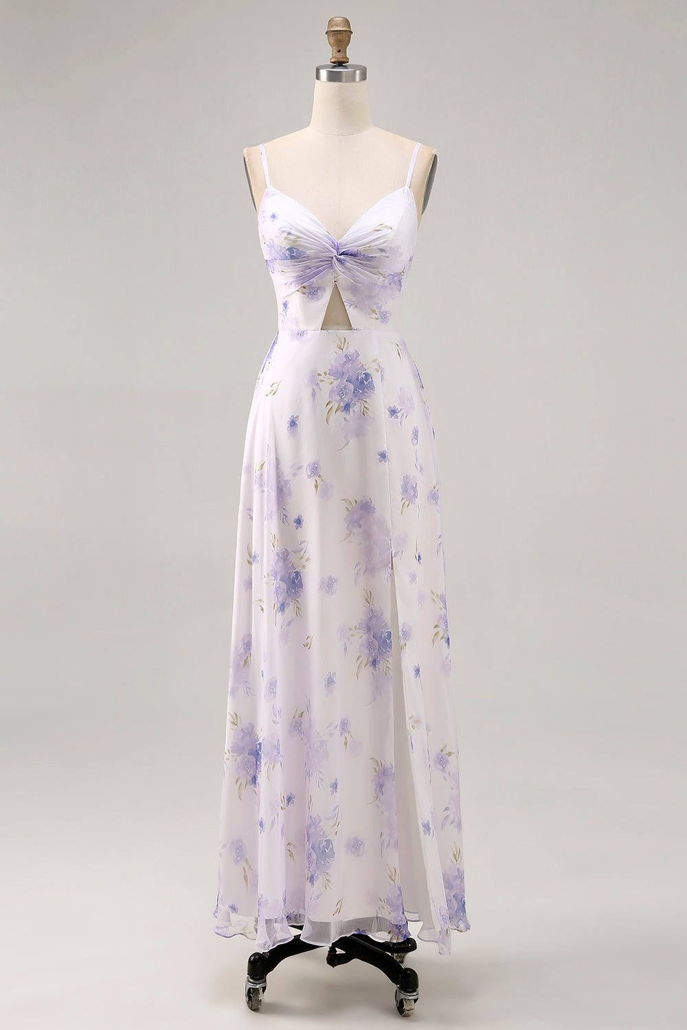Lavendelblüten Spaghettiträger Ausgeschnittenes Hochzeitsgastkleid mit Schlitz