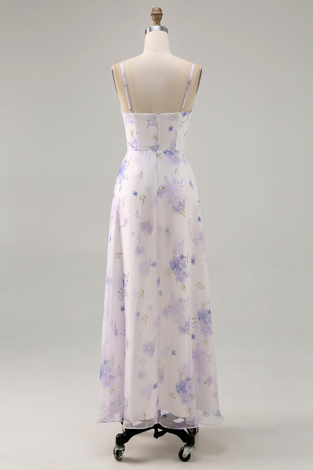 Lavendelblüten Spaghettiträger Ausgeschnittenes Hochzeitsgastkleid mit Schlitz