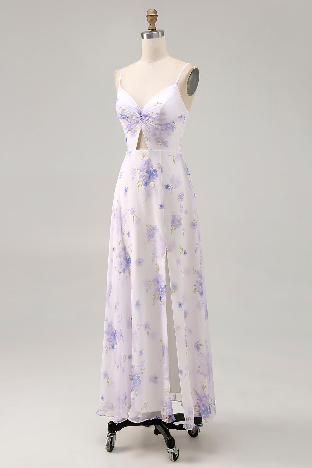 Lavendelblüten Spaghettiträger Ausgeschnittenes Hochzeitsgastkleid mit Schlitz
