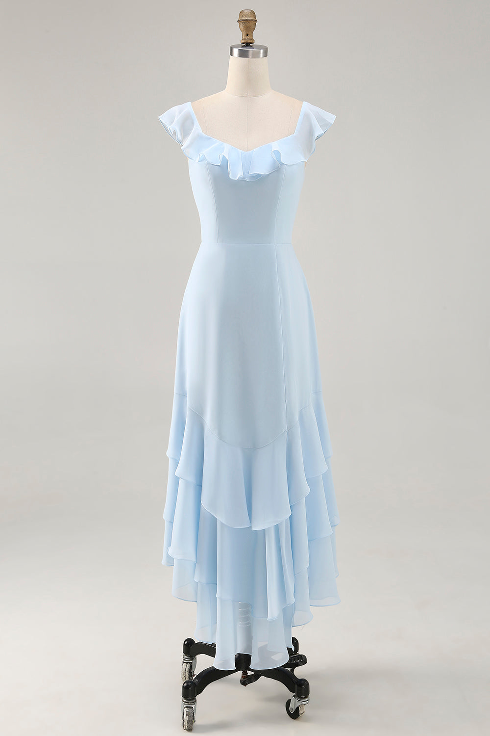 Himmelblaues Brautjungfernkleid mit Rundhalsausschnitt