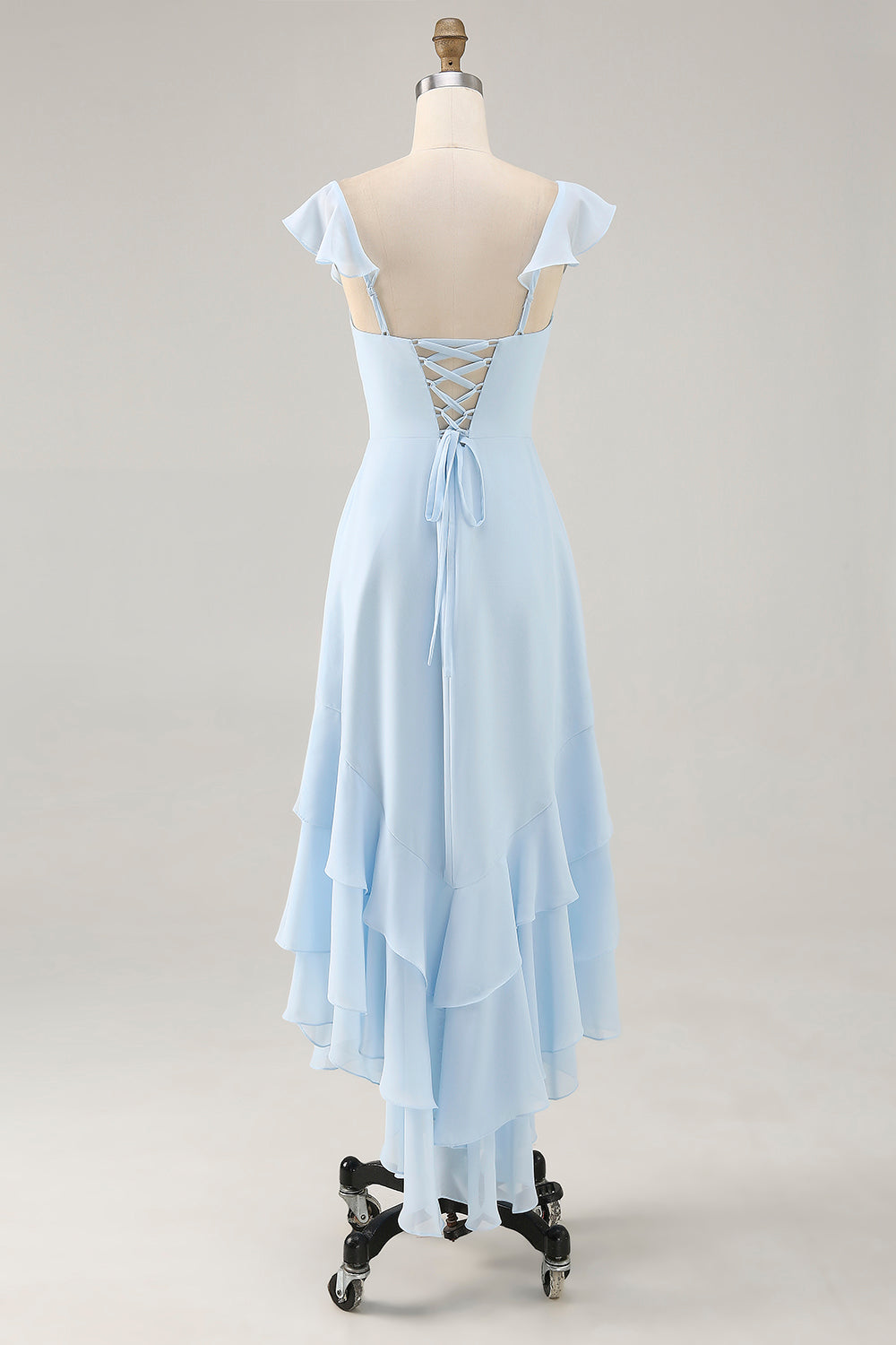 Himmelblaues Brautjungfernkleid mit Rundhalsausschnitt