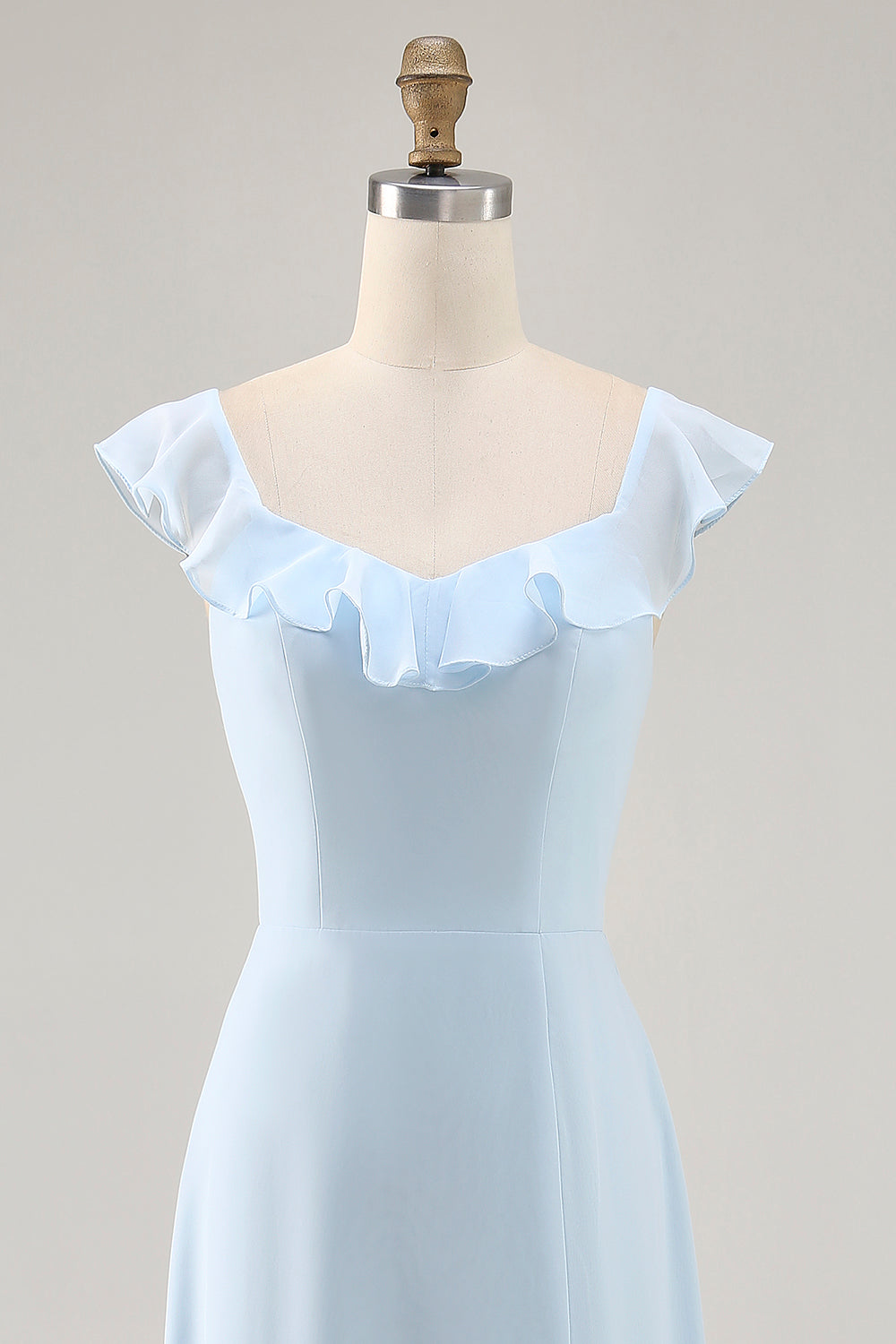 Himmelblaues Brautjungfernkleid mit Rundhalsausschnitt