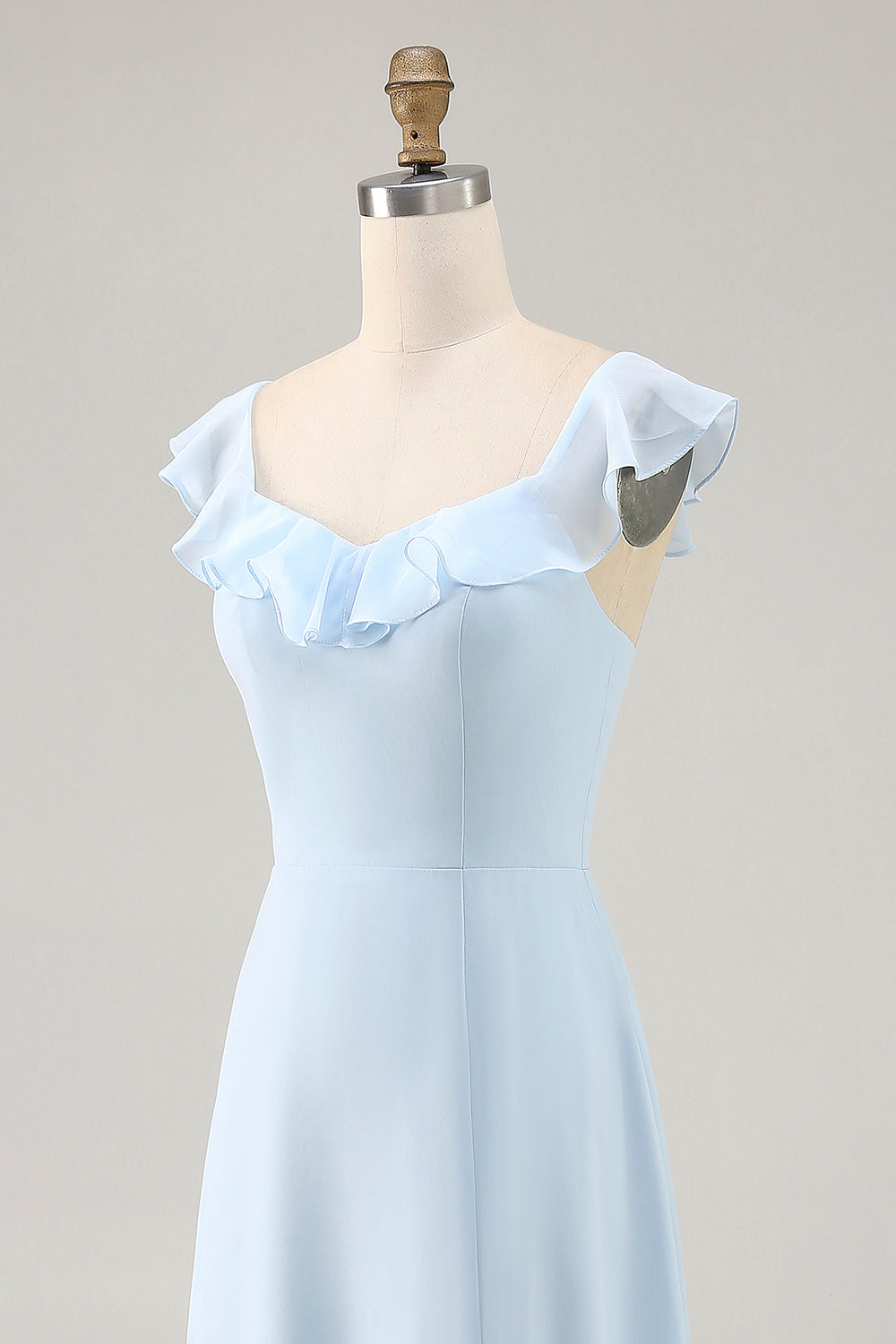 Himmelblaues Brautjungfernkleid mit Rundhalsausschnitt