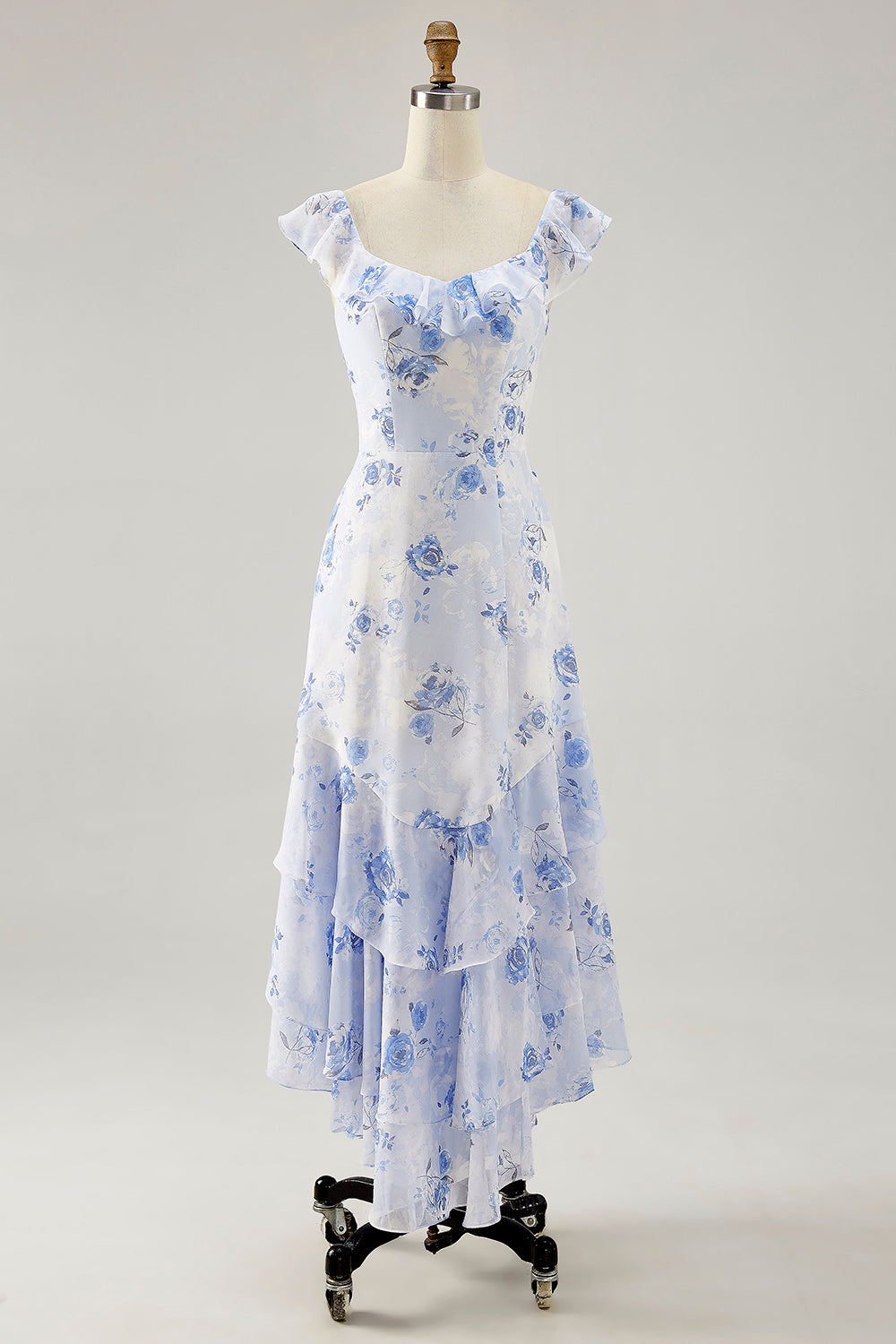 Bedrucktes Kleid für Hochzeitsgäste mit rosa Blume in A-Linie
