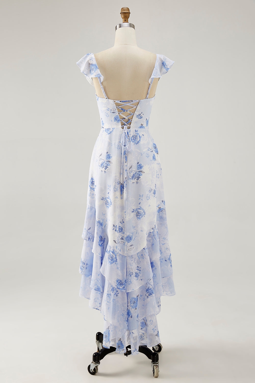 Bedrucktes Kleid für Hochzeitsgäste mit rosa Blume in A-Linie