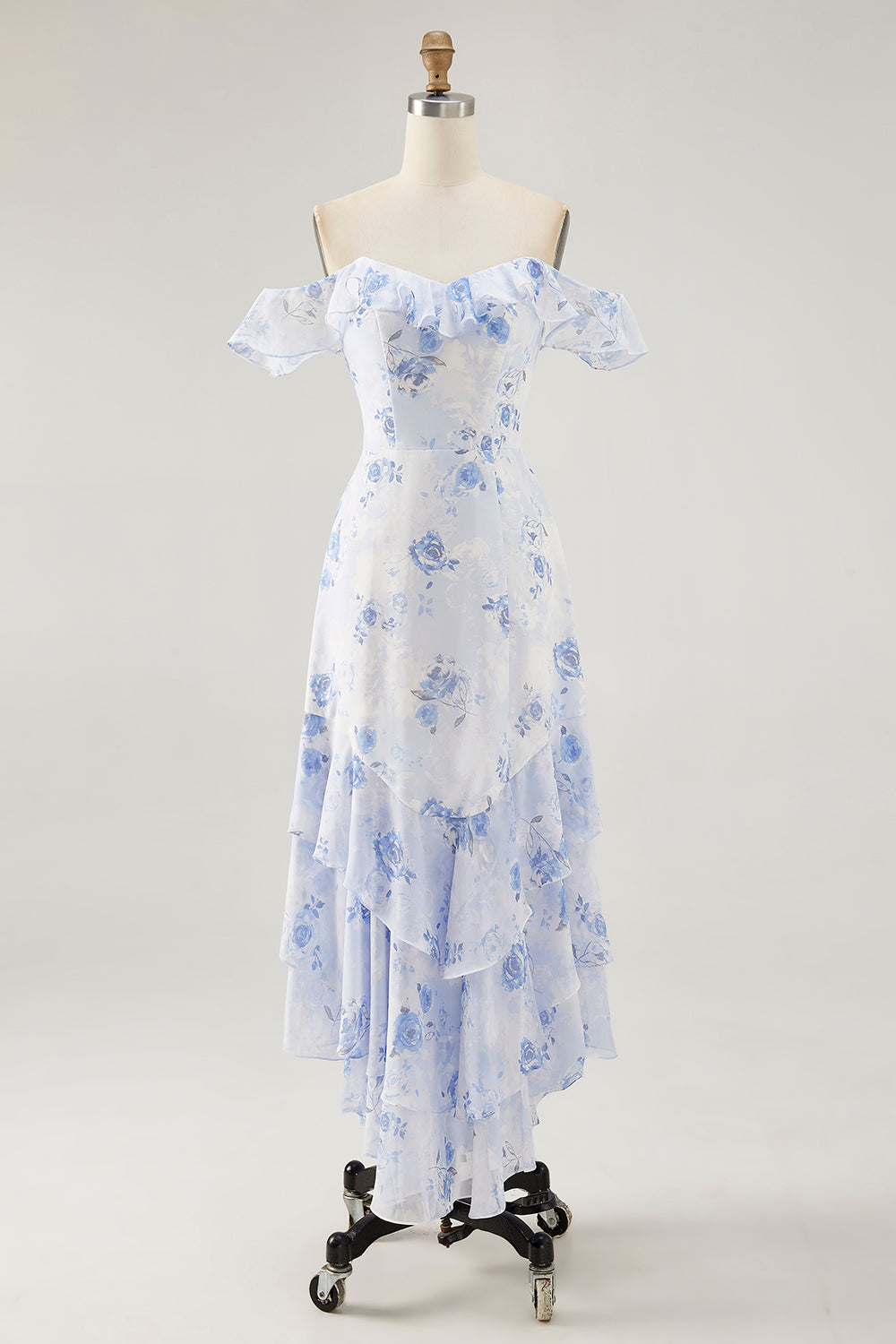 Bedrucktes Kleid für Hochzeitsgäste mit rosa Blume in A-Linie