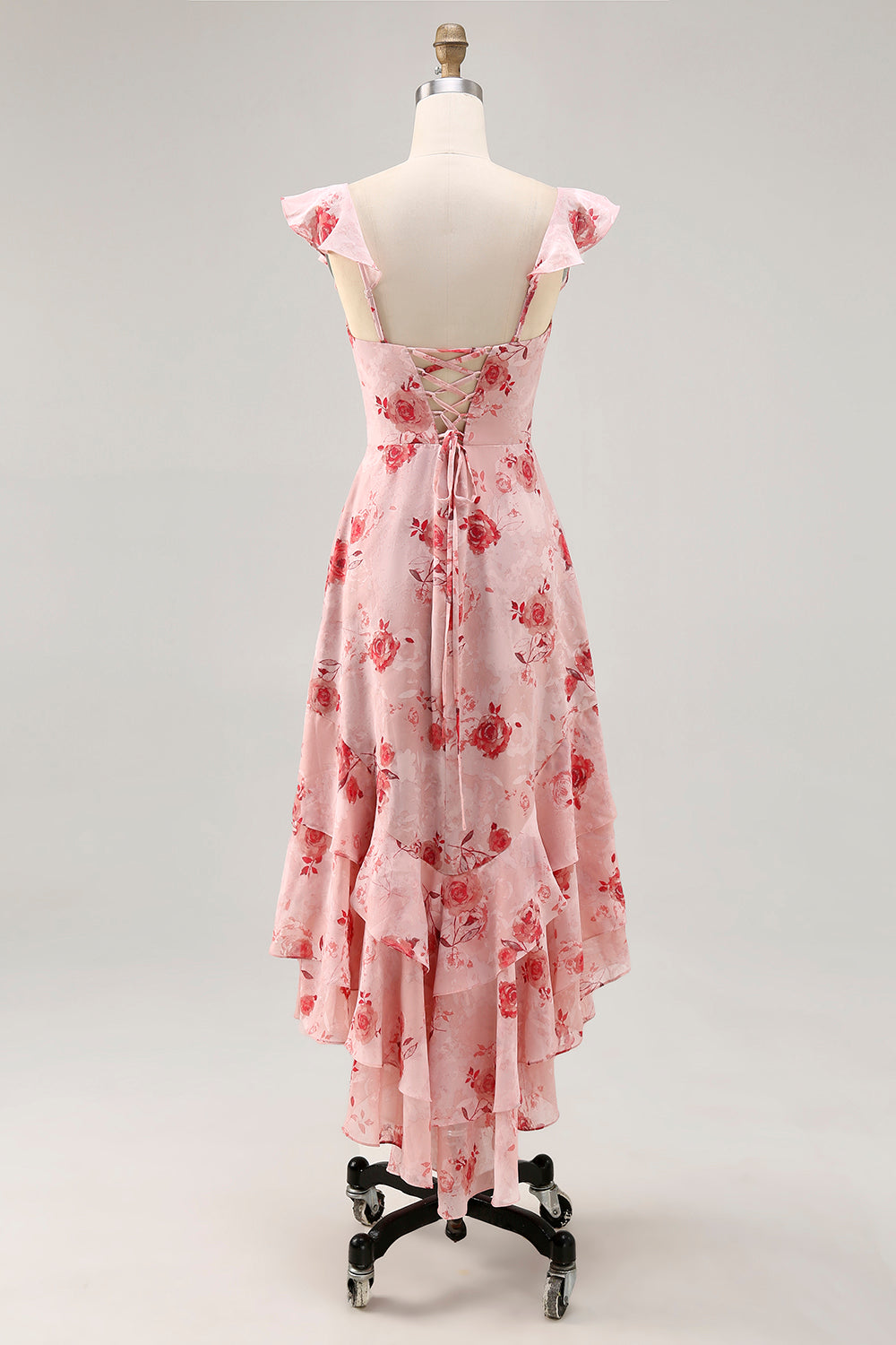 Bedrucktes Kleid für Hochzeitsgäste mit rosa Blume in A-Linie