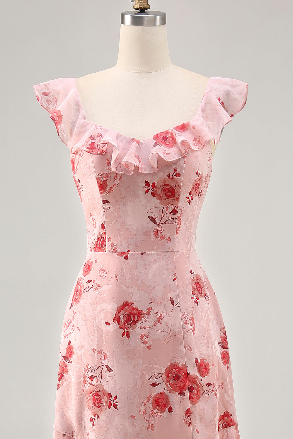 Bedrucktes Kleid für Hochzeitsgäste mit rosa Blume in A-Linie