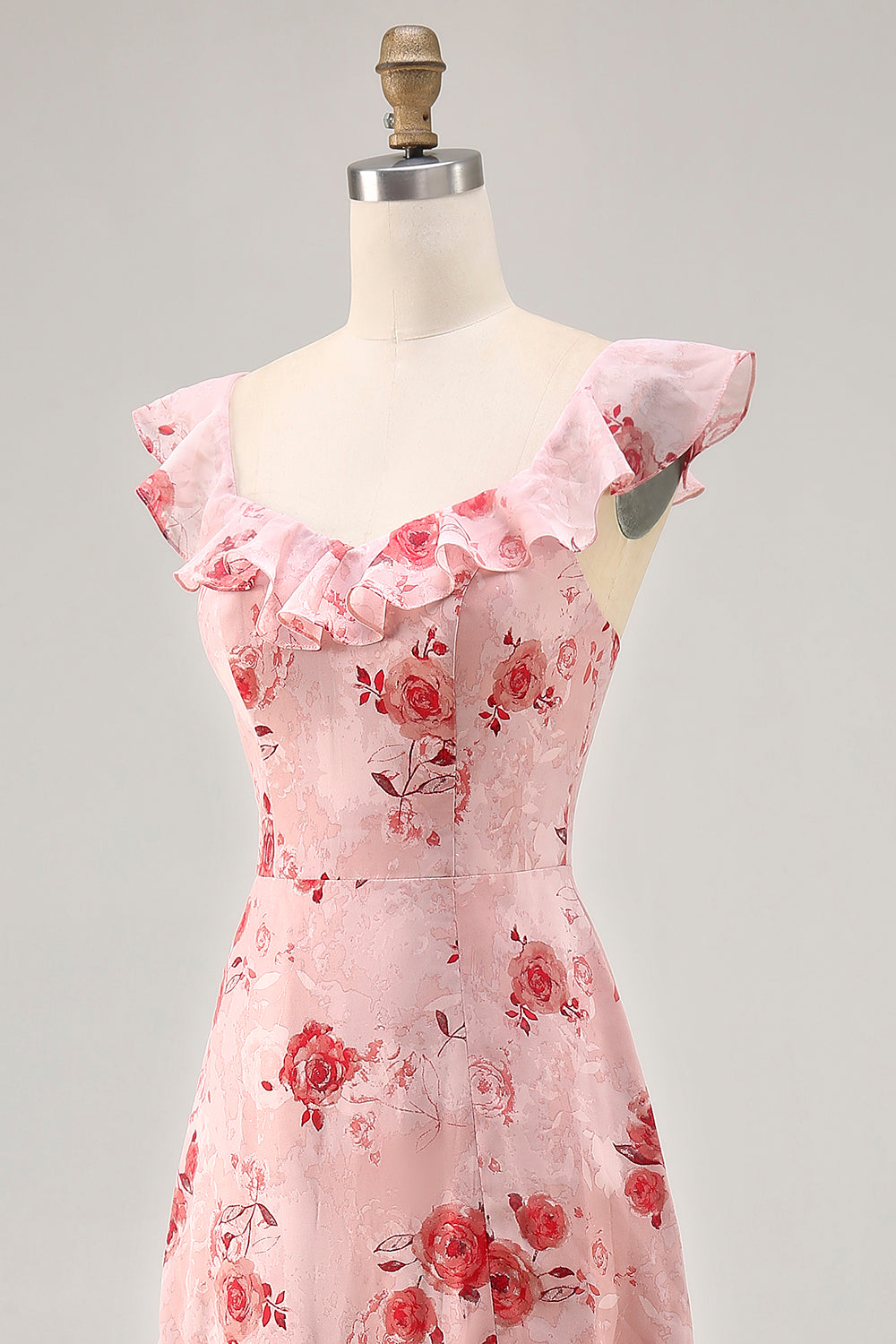 Bedrucktes Kleid für Hochzeitsgäste mit rosa Blume in A-Linie