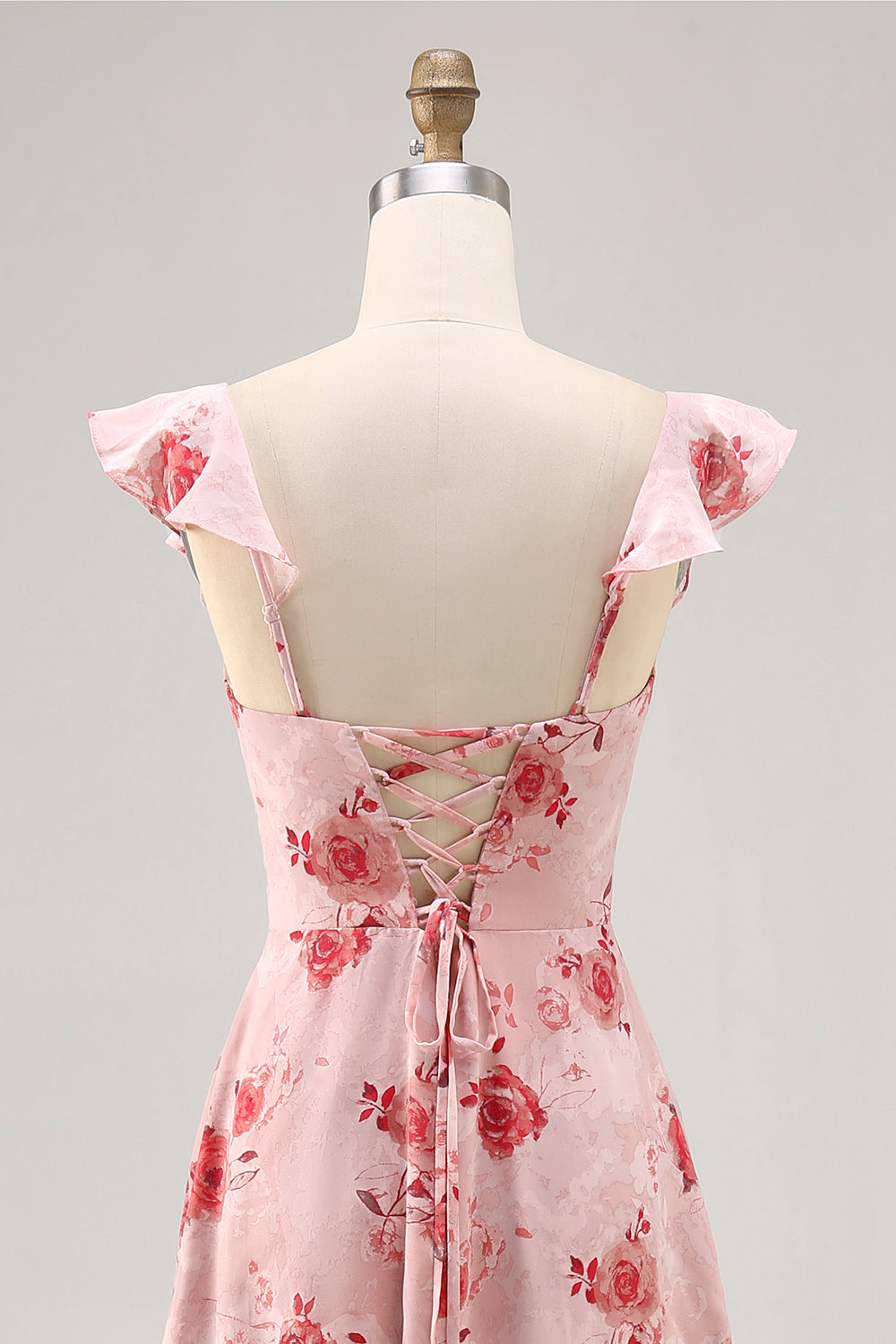 Bedrucktes Kleid für Hochzeitsgäste mit rosa Blume in A-Linie