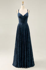 Blumen A Linie Marineblaues Bedrucktes Langes Hochzeitsgastkleid