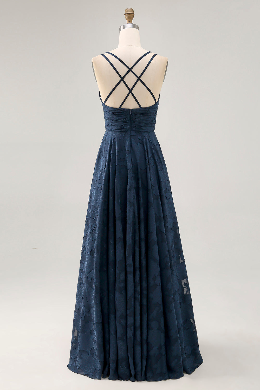 Blumen A Linie Marineblaues Bedrucktes Langes Hochzeitsgastkleid