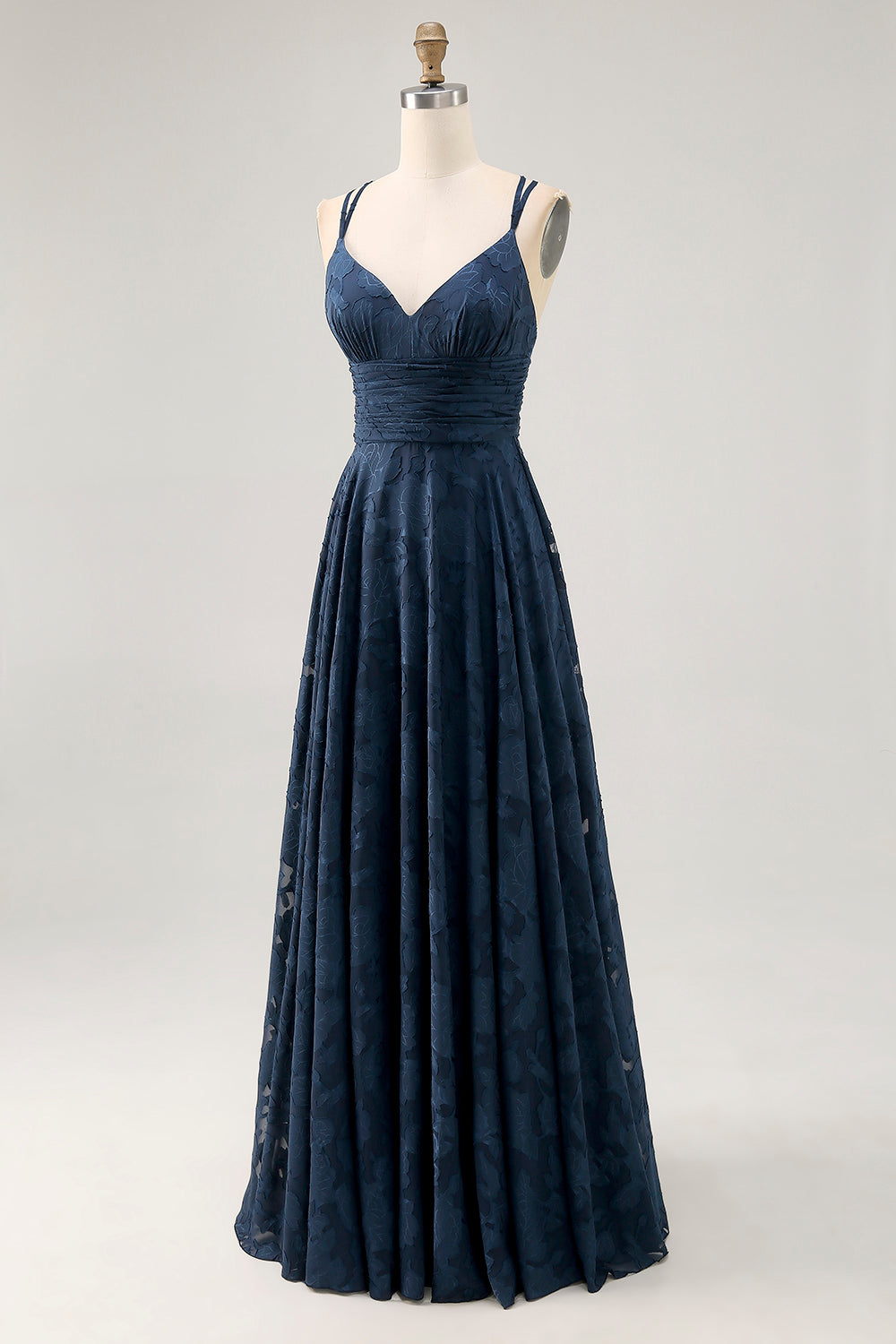 Blumen A Linie Marineblaues Bedrucktes Langes Hochzeitsgastkleid