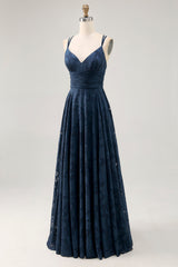 Blumen A Linie Marineblaues Bedrucktes Langes Hochzeitsgastkleid