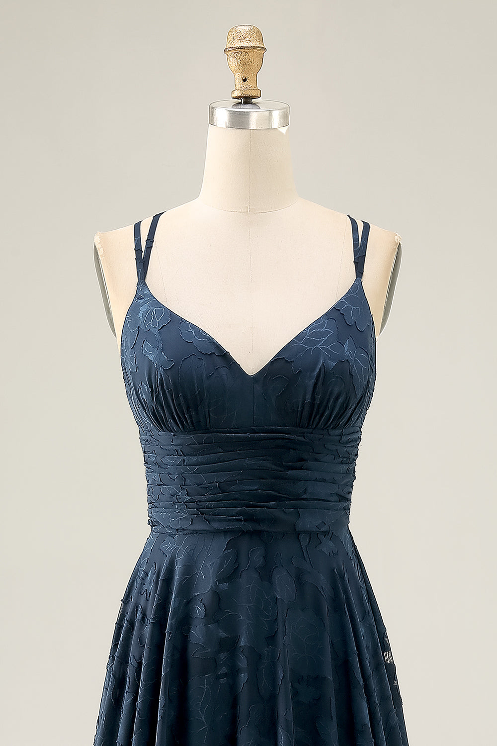 Blumen A Linie Marineblaues Bedrucktes Langes Hochzeitsgastkleid