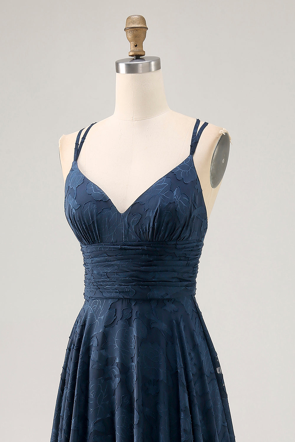 Blumen A Linie Marineblaues Bedrucktes Langes Hochzeitsgastkleid