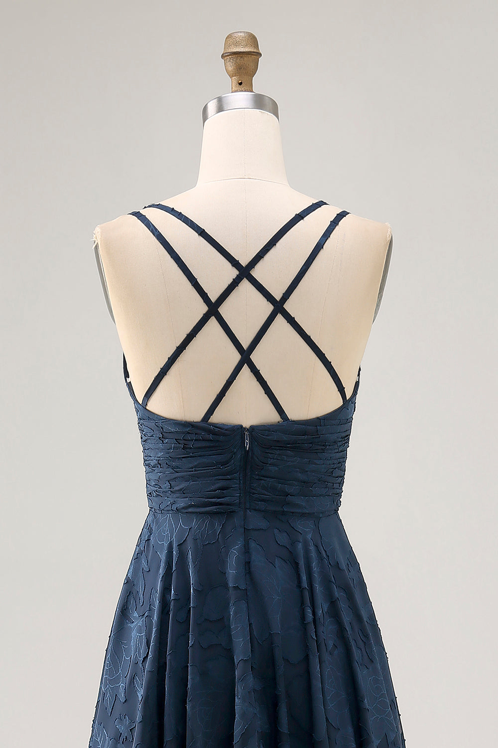 Blumen A Linie Marineblaues Bedrucktes Langes Hochzeitsgastkleid