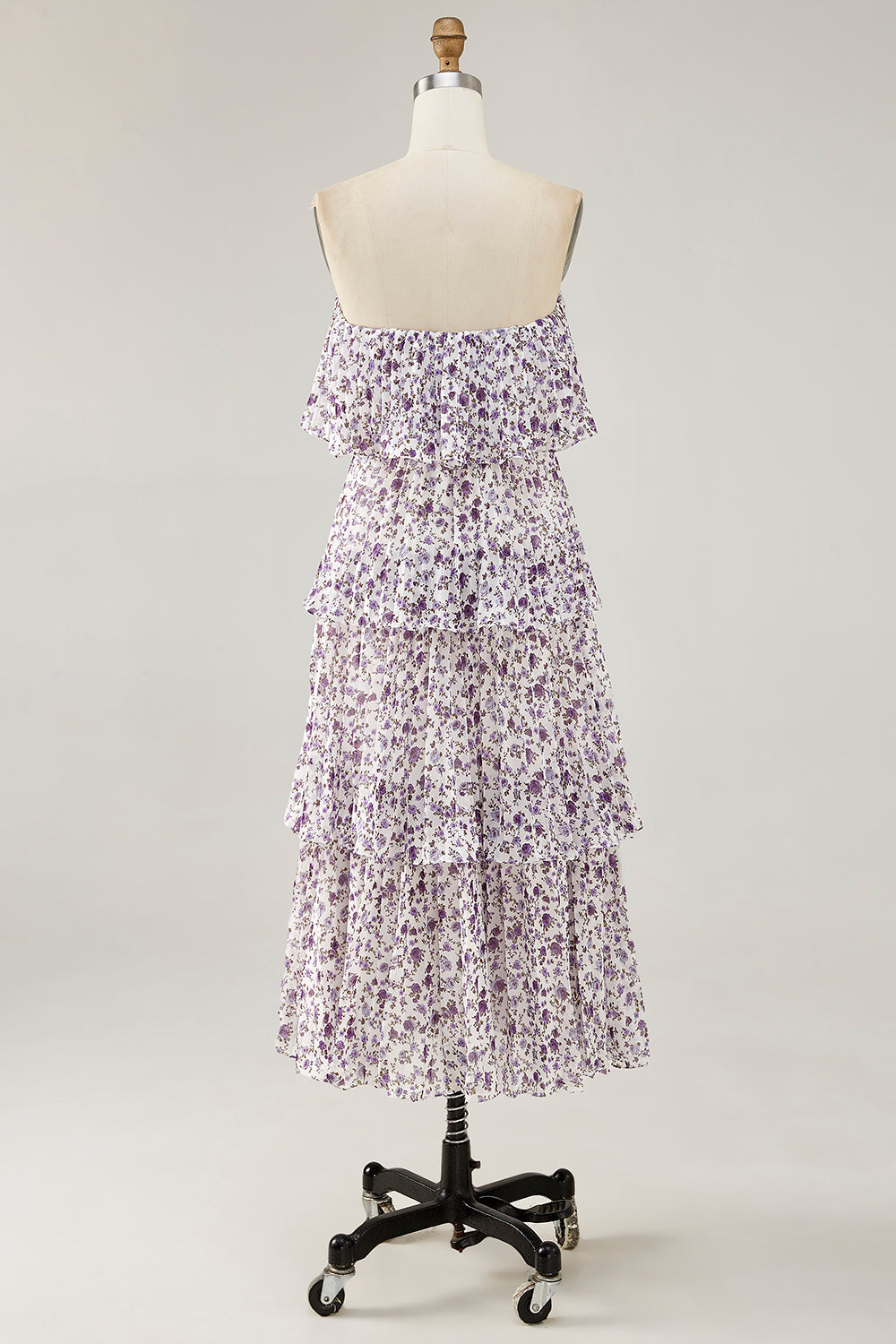 Lila Schulterfreies Kleid für Hochzeitsgäste mit Blumendruck in A-Linie
