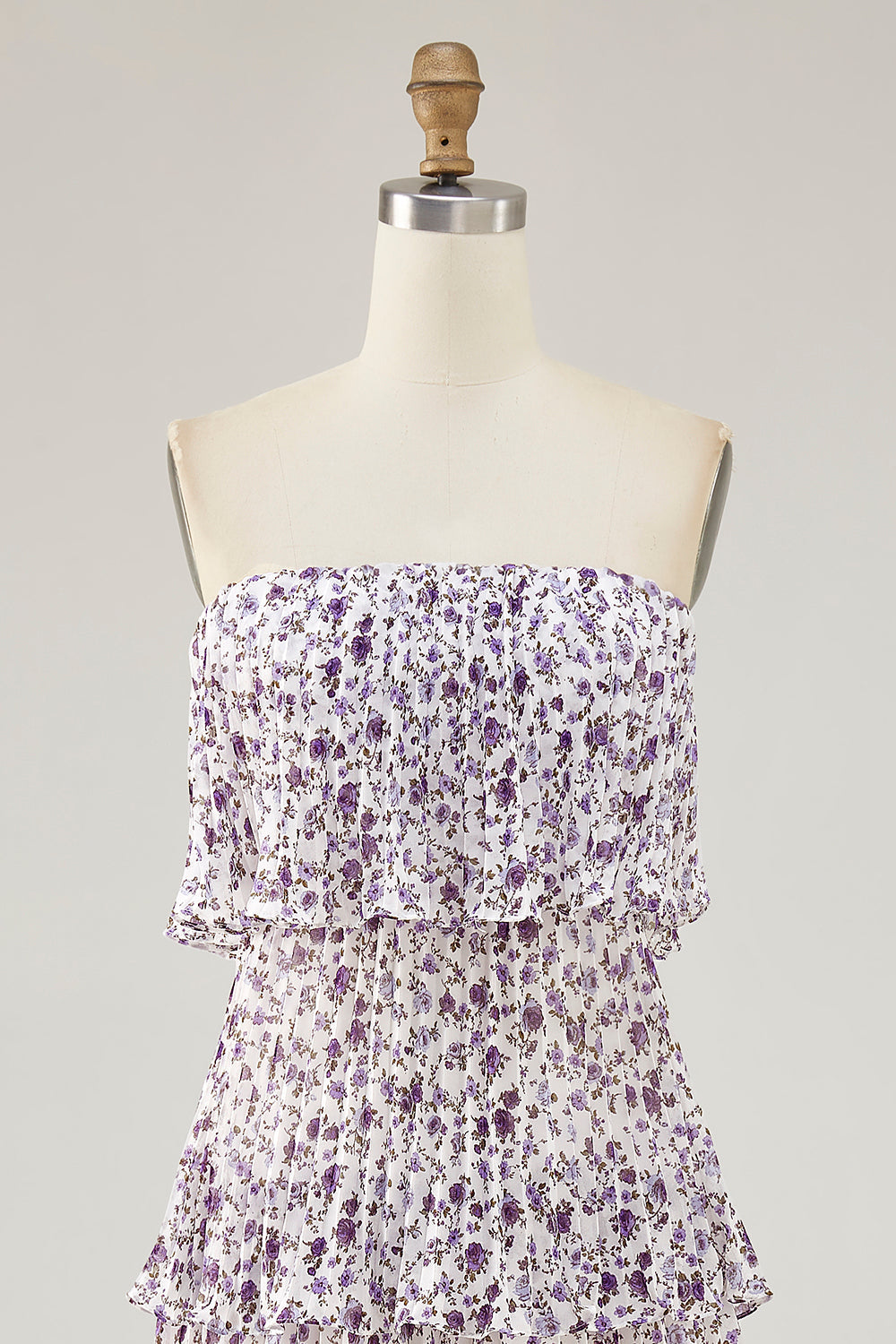 Lila Schulterfreies Kleid für Hochzeitsgäste mit Blumendruck in A-Linie