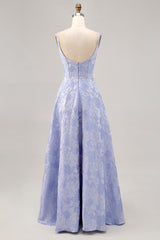 Blaues A-Linie Korsett Langes Ballkleid mit Schlitz in A-Linie