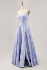 Blaues A-Linie Korsett Langes Ballkleid mit Schlitz in A-Linie
