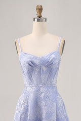 Blaues A-Linie Korsett Langes Ballkleid mit Schlitz in A-Linie