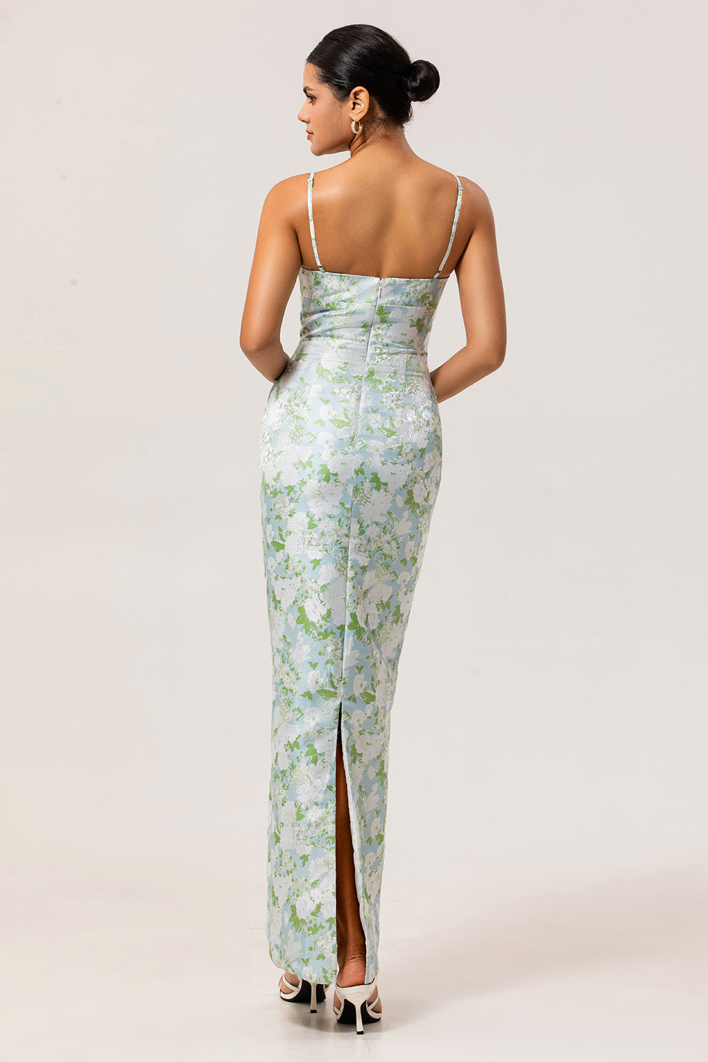 Blau Weiß Blumen Spaghettiträger Bedruckte Etui Brautjungfernkleid