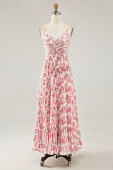 Blush Blume Plissee A Linie Spaghettiträger Hochzeitsgastkleid