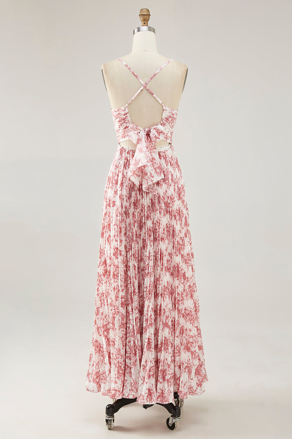 Blush Blume Plissee A Linie Spaghettiträger Hochzeitsgastkleid