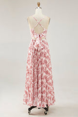 Blush Blume Plissee A Linie Spaghettiträger Hochzeitsgastkleid