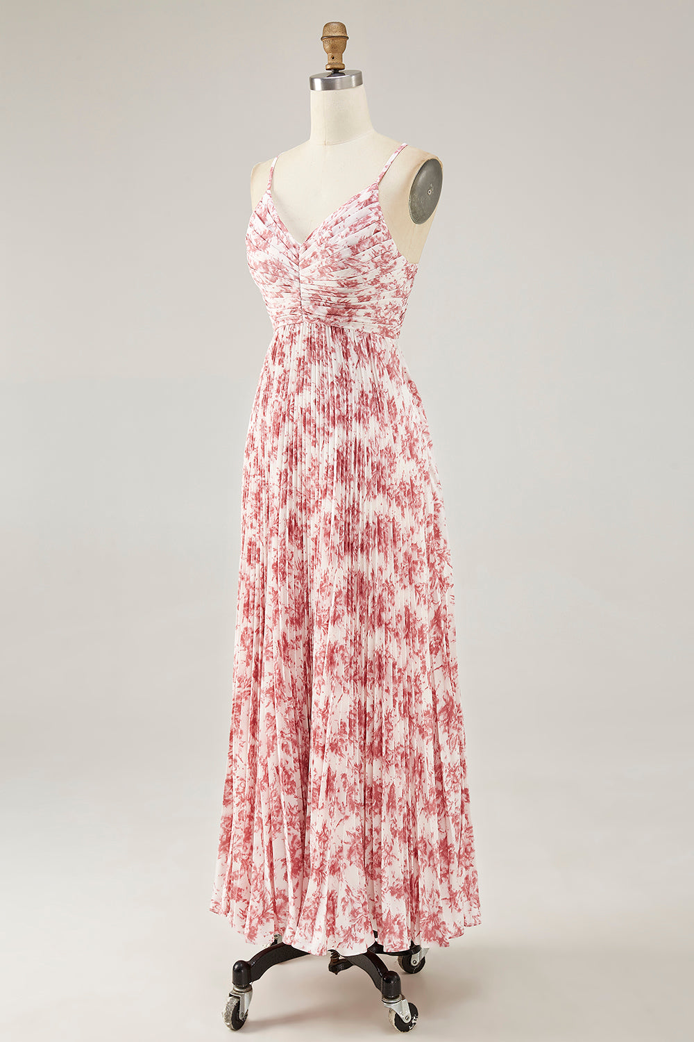 Blush Blume Plissee A Linie Spaghettiträger Hochzeitsgastkleid