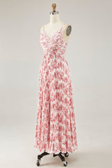 Blush Blume Plissee A Linie Spaghettiträger Hochzeitsgastkleid