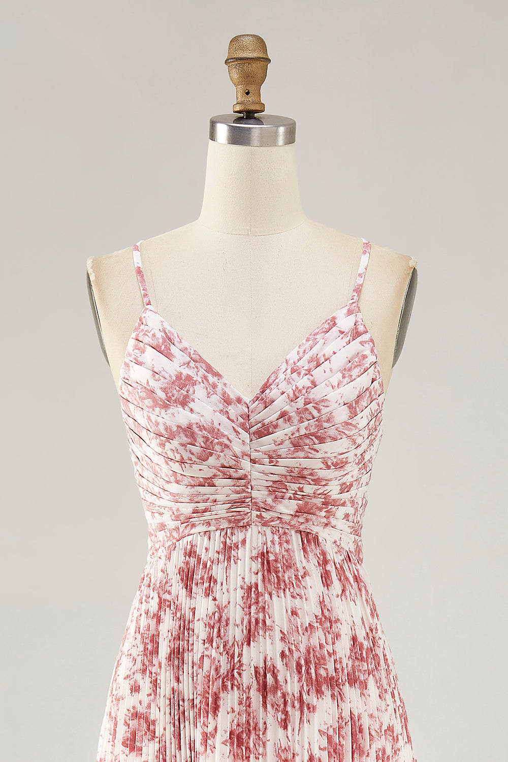 Blush Blume Plissee A Linie Spaghettiträger Hochzeitsgastkleid