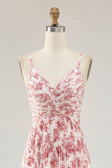 Blush Blume Plissee A Linie Spaghettiträger Hochzeitsgastkleid