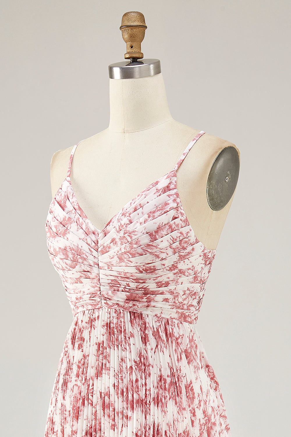 Blush Blume Plissee A Linie Spaghettiträger Hochzeitsgastkleid