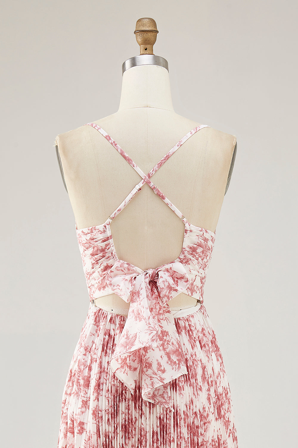 Blush Blume Plissee A Linie Spaghettiträger Hochzeitsgastkleid