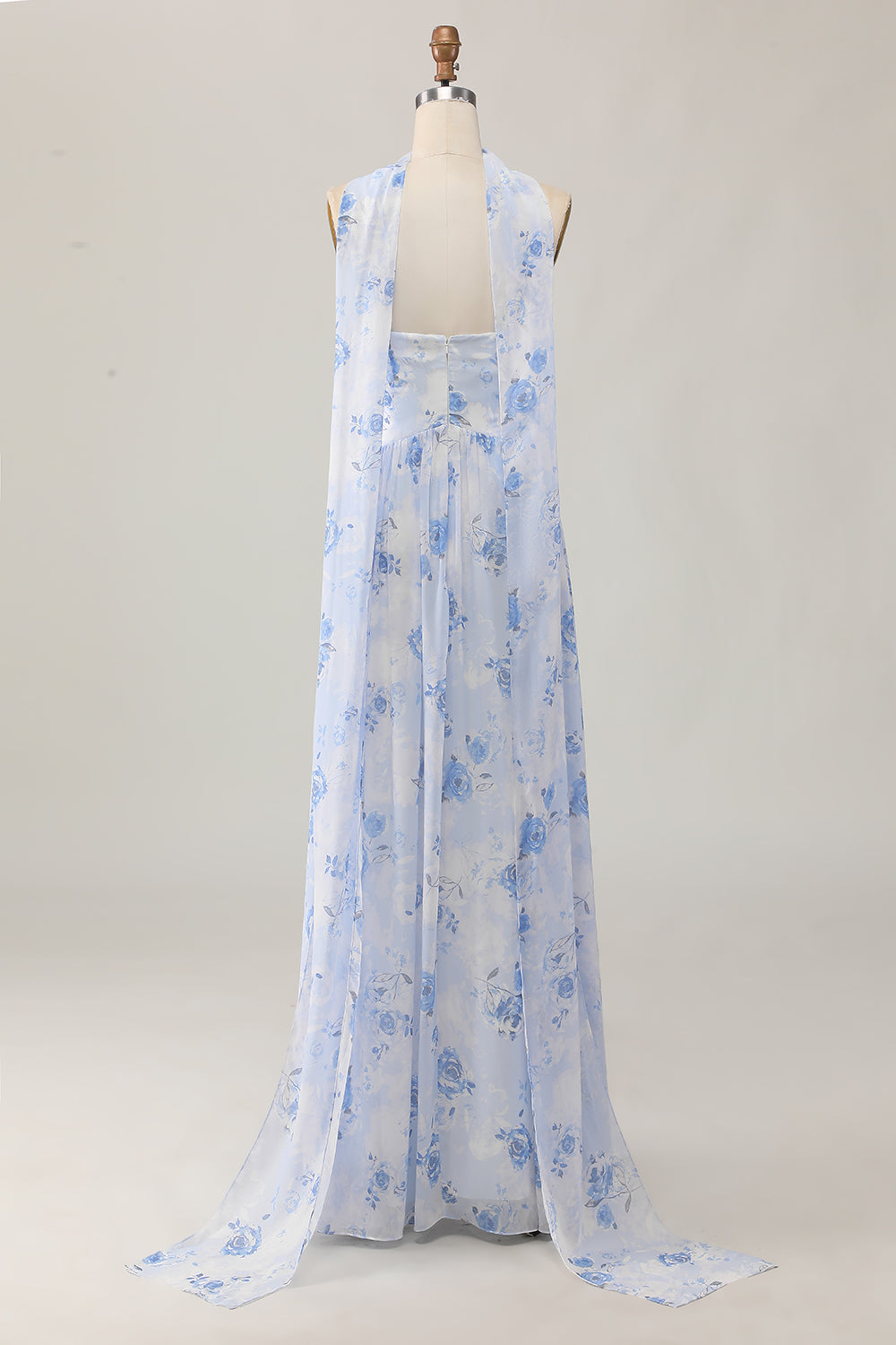 Blaues A-Linie Trägerloses Hochzeitsgastkleid mit Blume und Schlitz