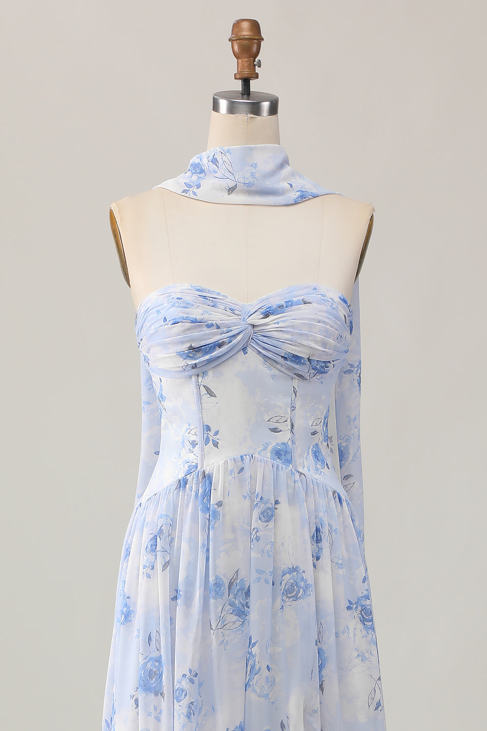 Altrosa A-Linie Trägerloses Blume Hochzeitsgastkleid mit Schlitz