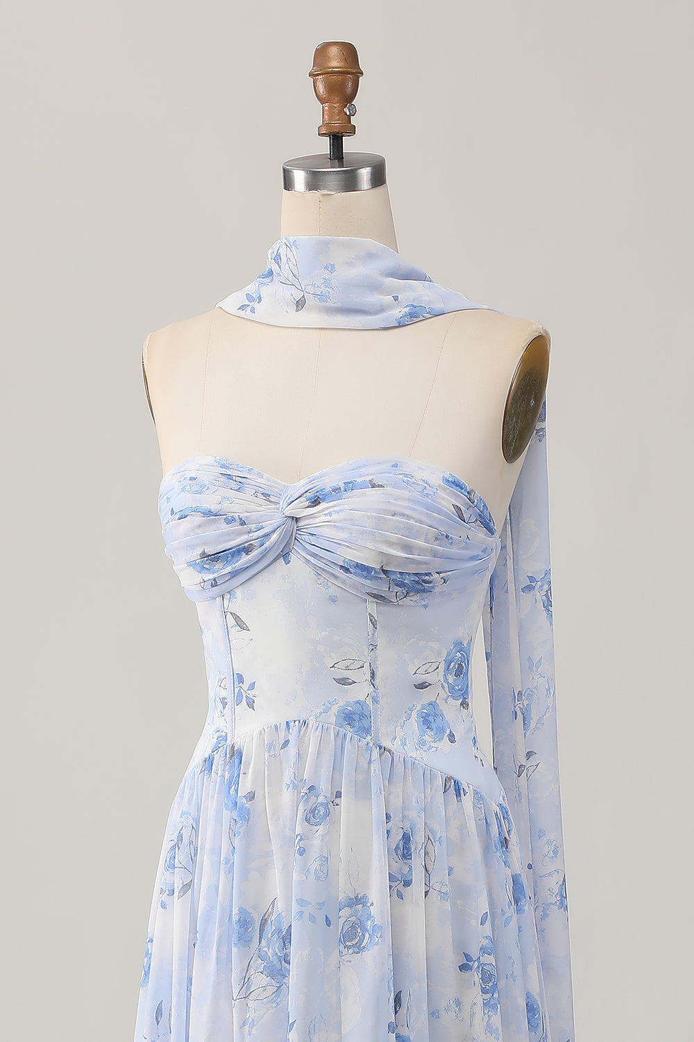 Altrosa A-Linie Trägerloses Blume Hochzeitsgastkleid mit Schlitz