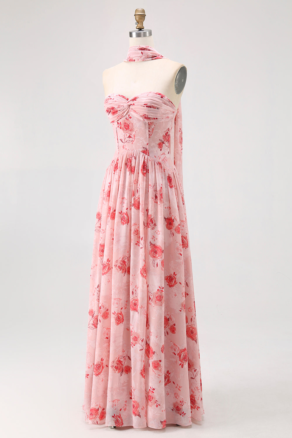 Altrosa A-Linie Trägerloses Blume Hochzeitsgastkleid mit Schlitz