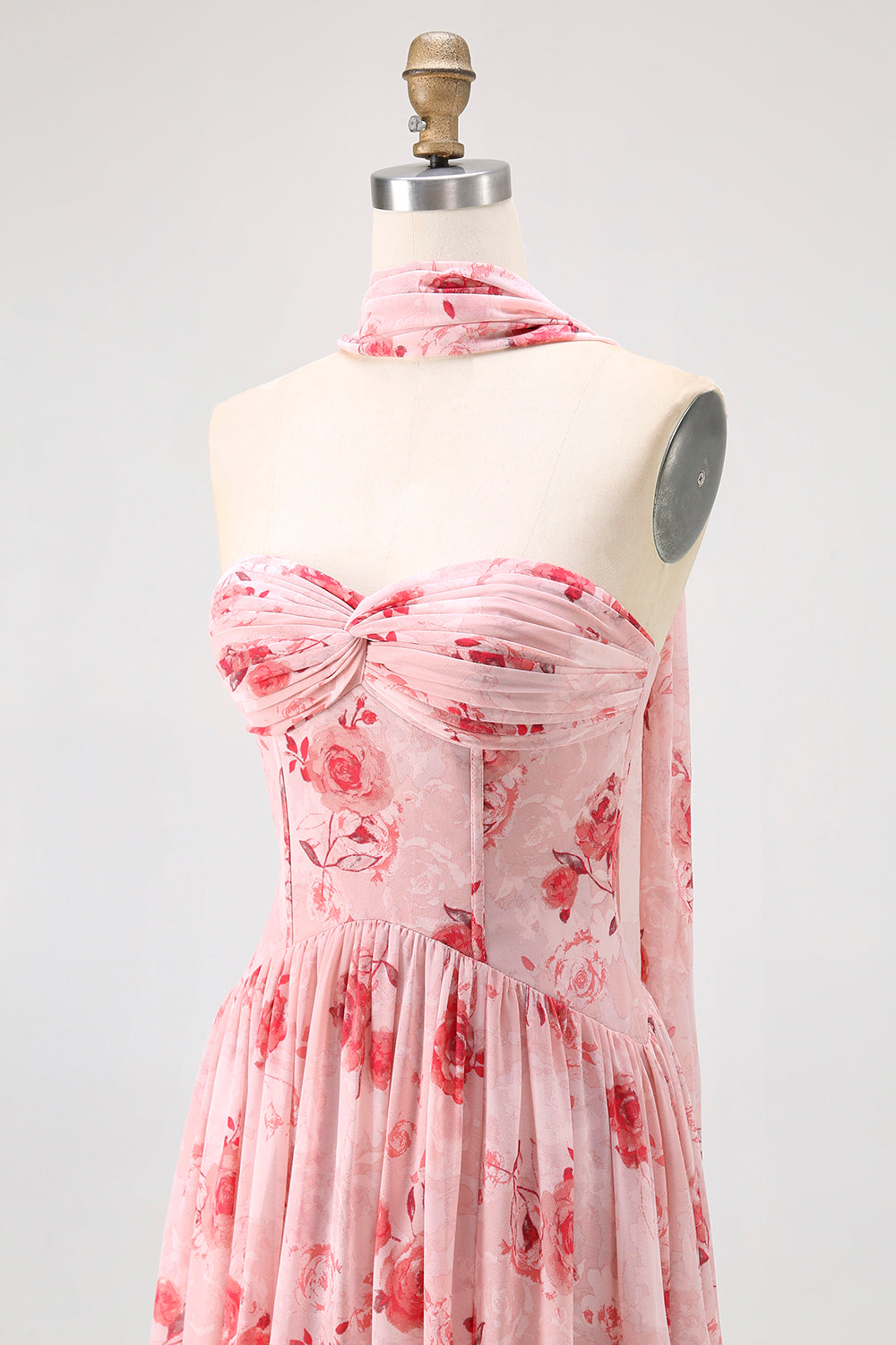 Altrosa A-Linie Trägerloses Blume Hochzeitsgastkleid mit Schlitz