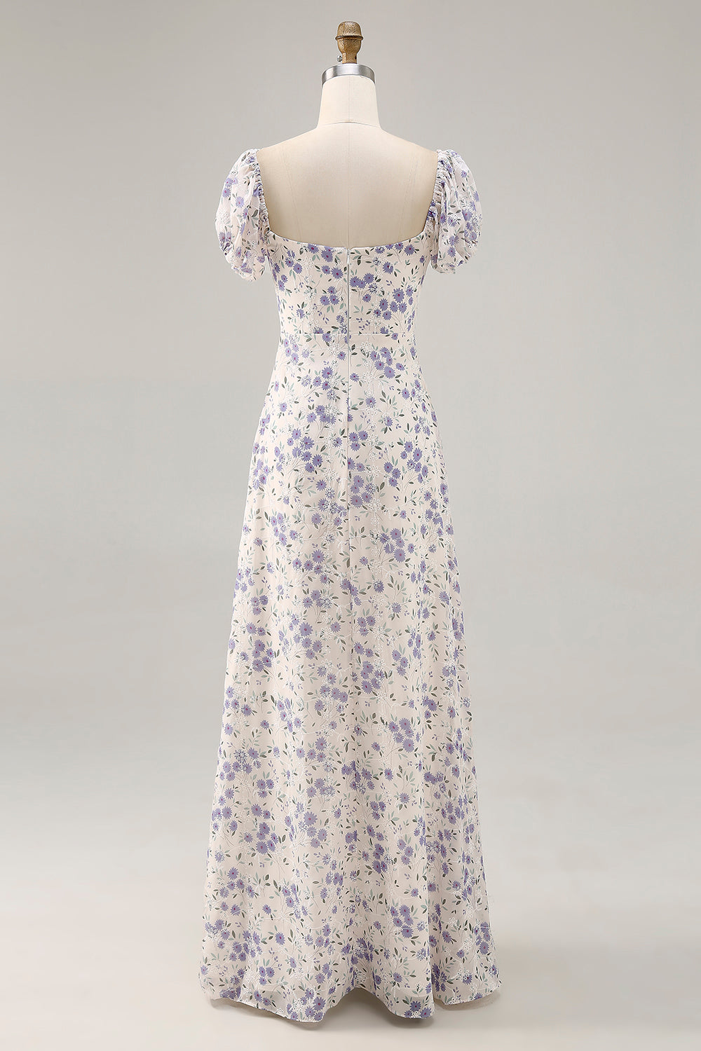 A Linie Druck Blaue Blume Langes Hochzeitsgastkleid mit Schlitz