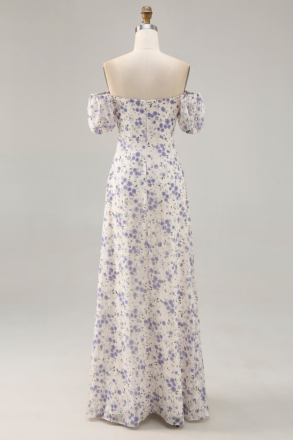 A Linie Druck Blaue Blume Langes Hochzeitsgastkleid mit Schlitz