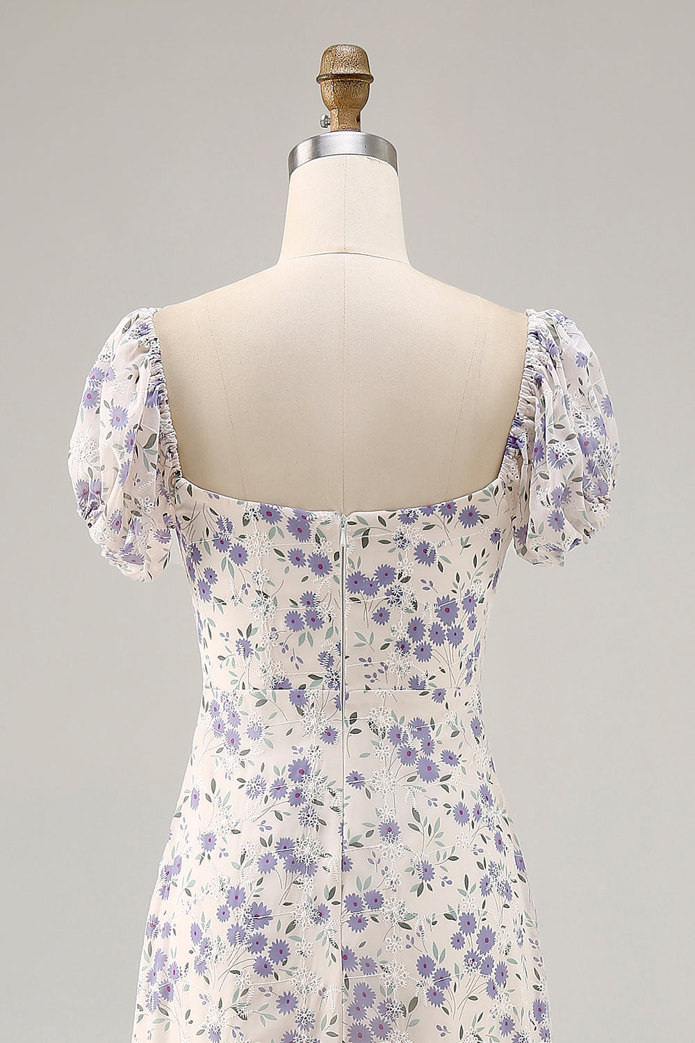 A Linie Druck Blaue Blume Langes Hochzeitsgastkleid mit Schlitz