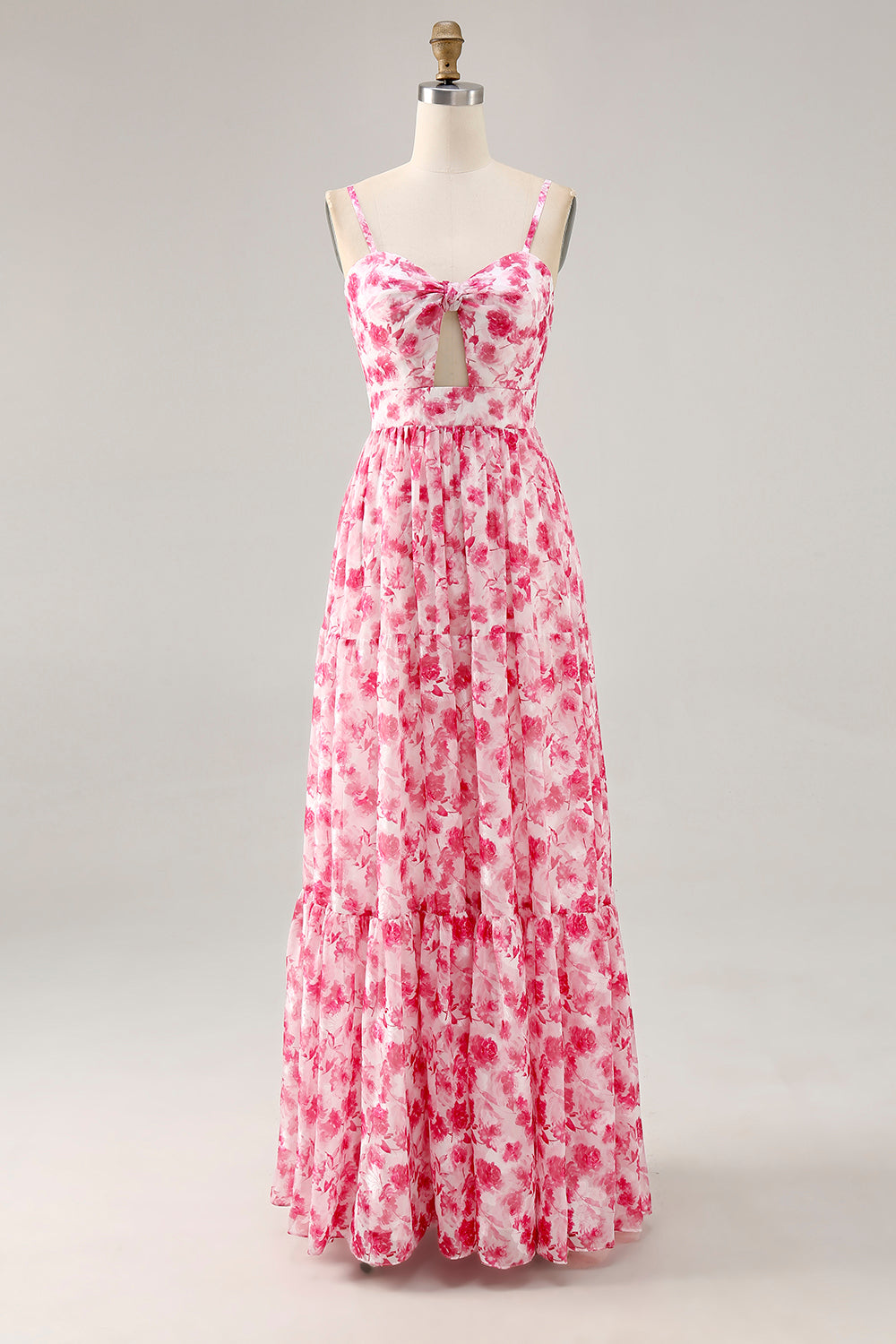 Blaues Bedrucktes Blumen Spaghettiträger Kleid für Hochzeitsgäste