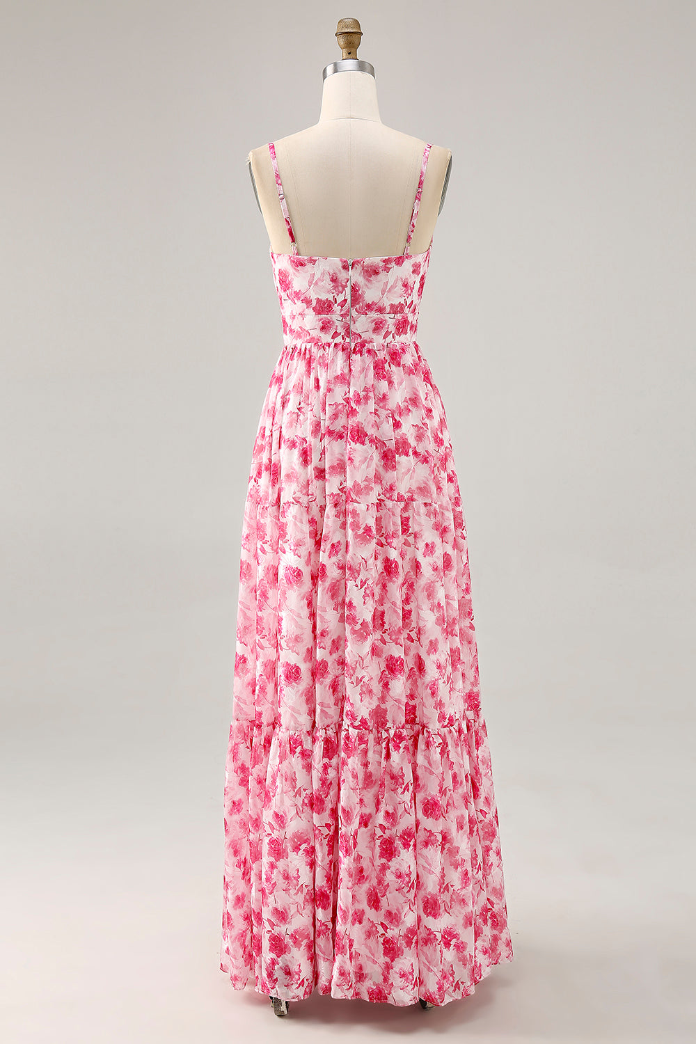 Blaues Bedrucktes Blumen Spaghettiträger Kleid für Hochzeitsgäste