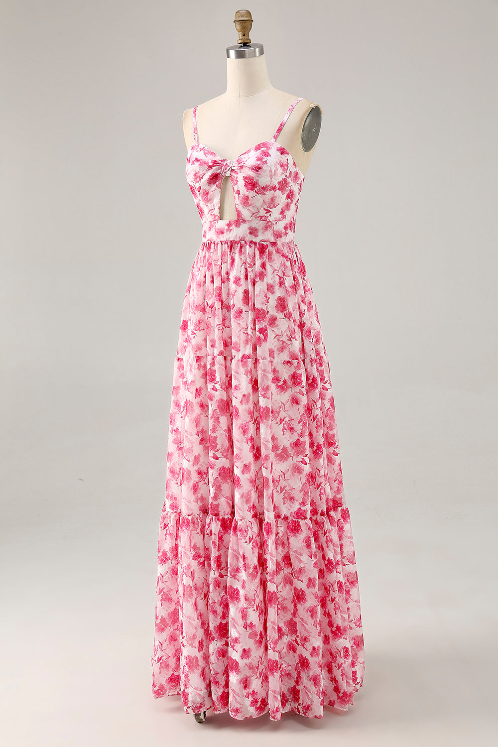 Blaues Bedrucktes Blumen Spaghettiträger Kleid für Hochzeitsgäste