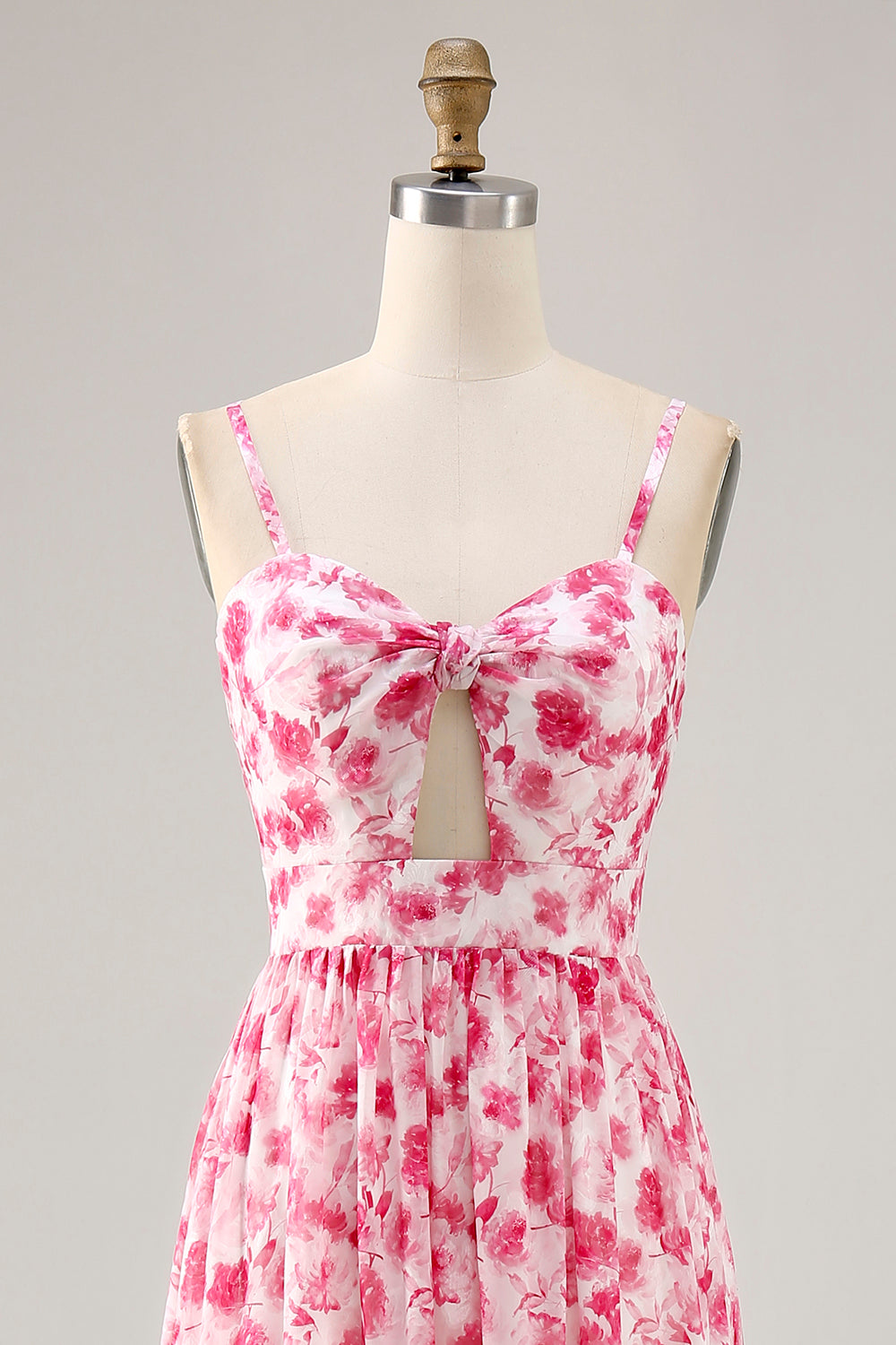 Blaues Bedrucktes Blumen Spaghettiträger Kleid für Hochzeitsgäste